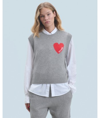 Pull Sans Manches Coeur Léger (H24 / FEMME / Gris Chiné Foncé) france