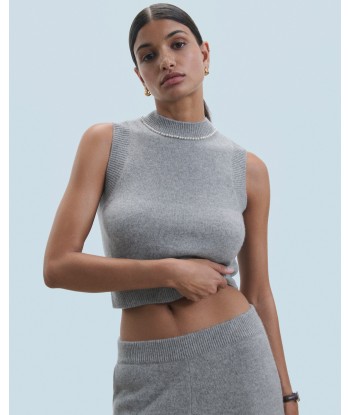 Pull Sans Manche Perles à L'encolure (H24 / FEMME / Gris Chiné Foncé / 100% Cachemire) le concept de la Pate a emporter 