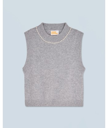 Pull Sans Manche Perles à L'encolure (H24 / FEMME / Gris Chiné Foncé / 100% Cachemire) le concept de la Pate a emporter 