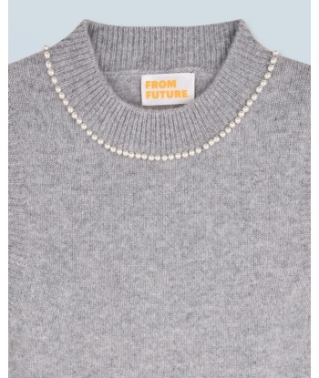 Pull Sans Manche Perles à L'encolure (H24 / FEMME / Gris Chiné Foncé / 100% Cachemire) le concept de la Pate a emporter 