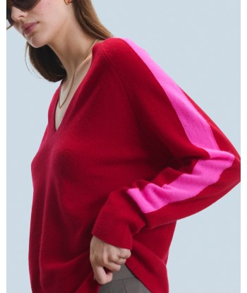 Pull Col V Oversize Bandes Bicolore Léger (H24 / FEMME / Dark Red) de l' environnement