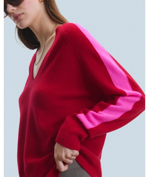 Pull Col V Oversize Bandes Bicolore Léger (H24 / FEMME / Dark Red) de l' environnement