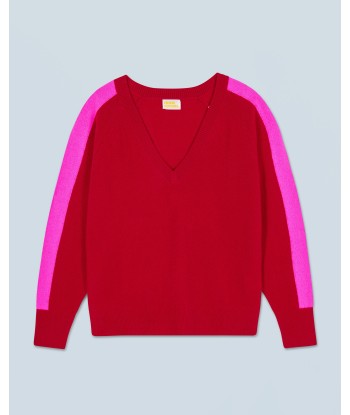 Pull Col V Oversize Bandes Bicolore Léger (H24 / FEMME / Dark Red) de l' environnement