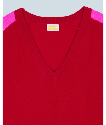 Pull Col V Oversize Bandes Bicolore Léger (H24 / FEMME / Dark Red) de l' environnement