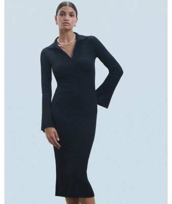 Robe Longue Manche Longue Col Polo (H24 / FEMME / Noir) Venez découvrir notre 