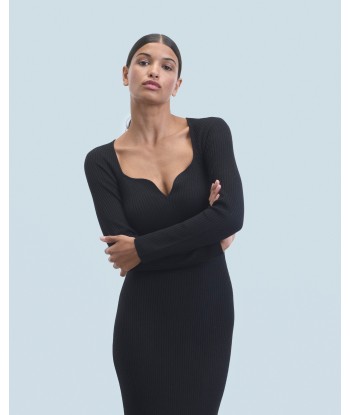 Robe Longue Manche Longue Decolleté Coeur (H24 / FEMME / Noir) rembourrage situé sous