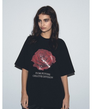 T-shirt Col Rond Manches Courtes Rose (H24 / FEMME / Noir) Faites des économies